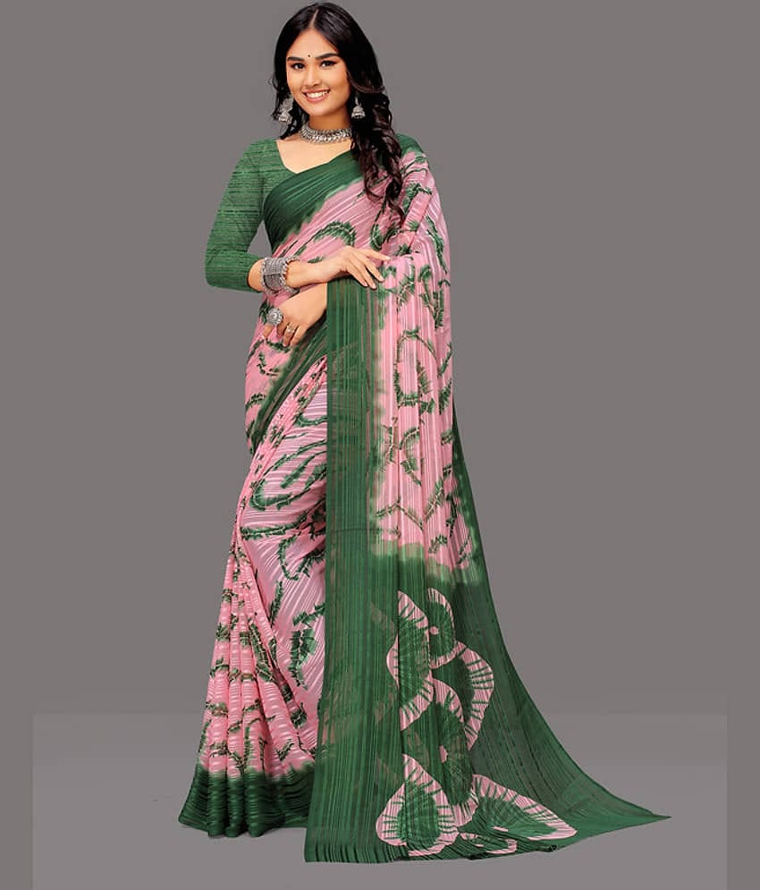 Sitanjali Lifestyle Georgette Printed Saree With Unstitched Blouse Piece ( Green )