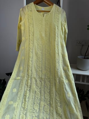 Kota Soft Cotton Chikankari Kurti - Lemon Yellow - CHAND Collection-Nude Pink / Kota cotton / S