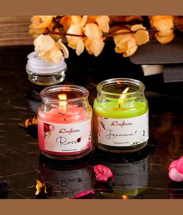 eCraftIndia Jasmine and Rose Votive Jar Candle Scented - Pack of 2