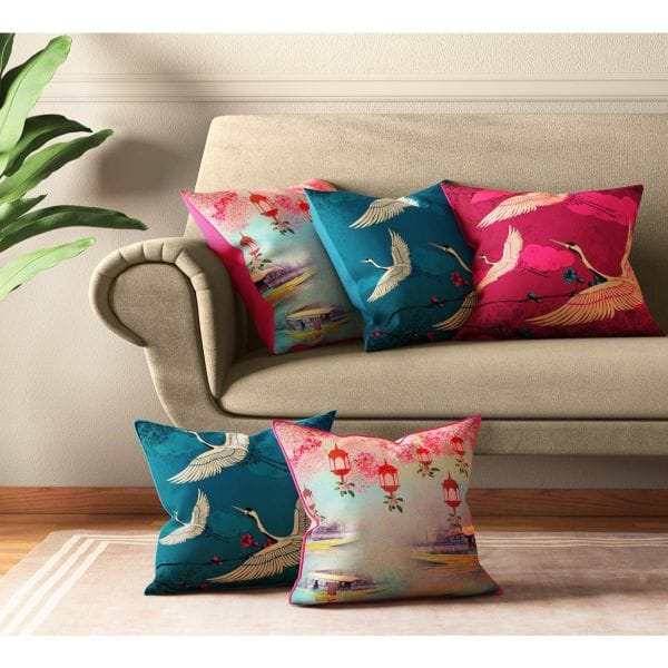 India Circus Lakeside Crane Flight Cushion Cover Set Of 5
