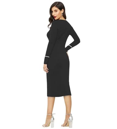 Women's Knitting Stretchable Solid Round Neck Full Sleeve Dresses (Black, M)-PID56809