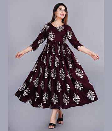 NUPITAL Rayon Printed Anarkali Women's Kurti - Wine ( Pack of 1 )