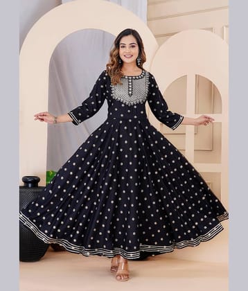 Lee Moda Rayon Embroidered Anarkali Women's Kurti - Black ( Pack of 1 )