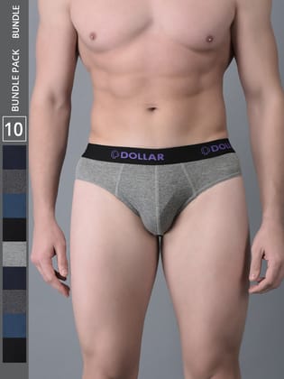 Men's Assorted Pack of 10 Cotton Superior Snug Fit Solid Brief