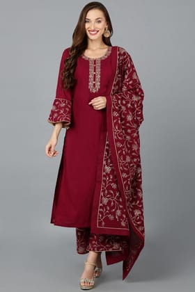 Pink Poly Georgette Straight Kurta Palazzo With Dupatta PKSKD1876