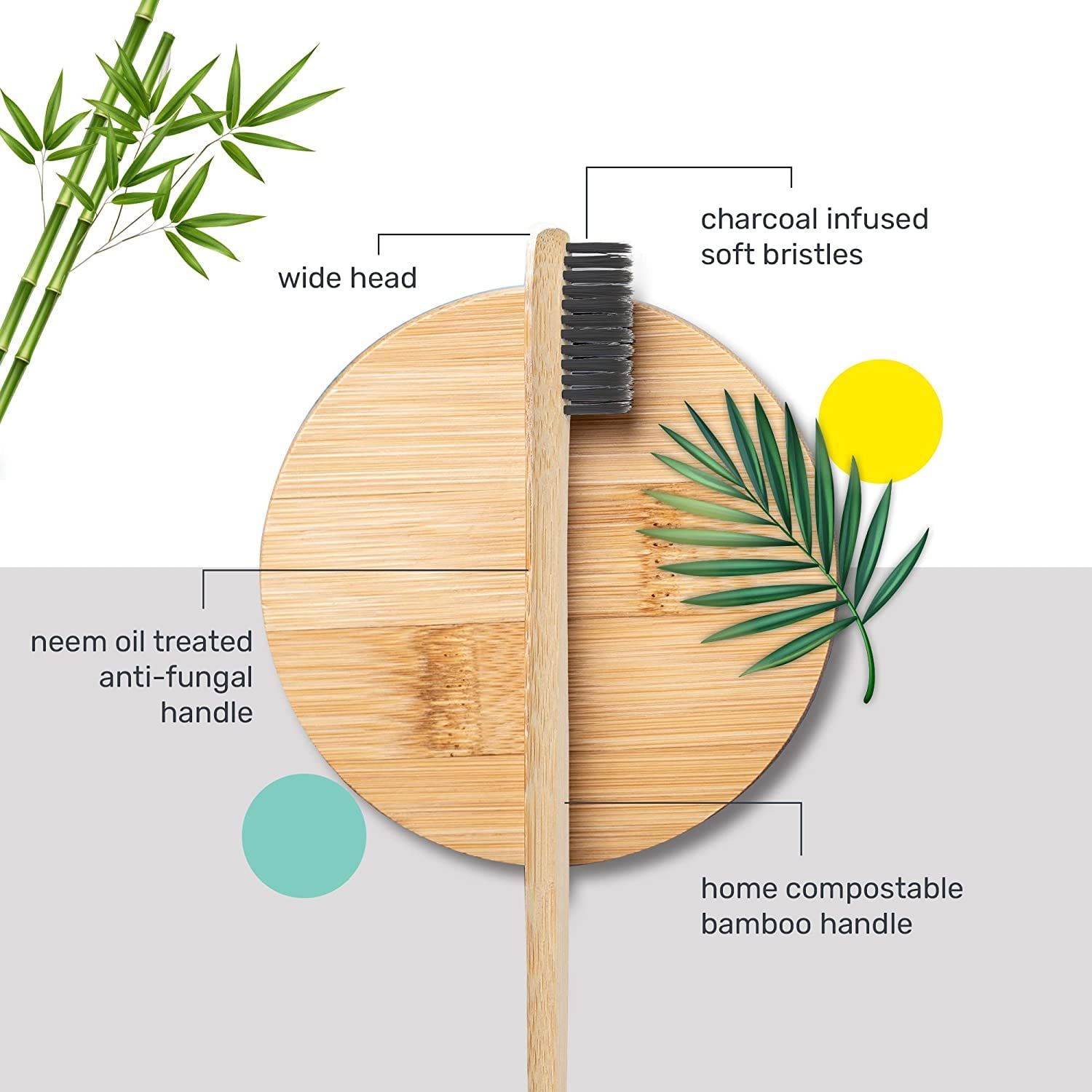 Bamboo Toothbrush with Activated Charcoal Bristles & Name Initials | Pack of 1-A