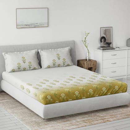 DDECOR - Primary Collection 100% Cotton Ethnic Pattern 145TC King Bedsheet |229 CM X 274 CM| with 2 Pillow Covers - Yellow