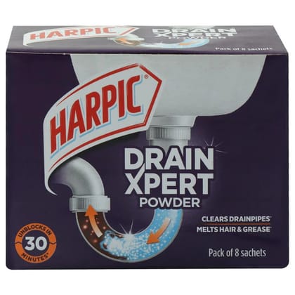 Harpic Drain Xpert Drain Cleaner Powder 45g (Pack of 20)| Effective sink cleaner, drain blockage remover, drain pipe cleaner