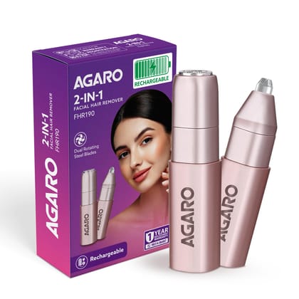 AGARO Facial Hair Removal Machine for Women, Rechargeable Eyebrow Trimmer, Cordless, Safe & Painless Electric Shaver, Hypoallergenic Blade, Multi Use for Upper Lip, Chin, Cheek & Forehead, FHR190 AGARO Facial Hair Removal Machine for Women, Rechargeable 