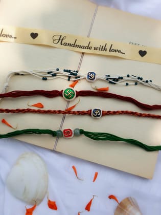 Ulhas Om and Swastik Rakhi - Set of 4-Multicolored