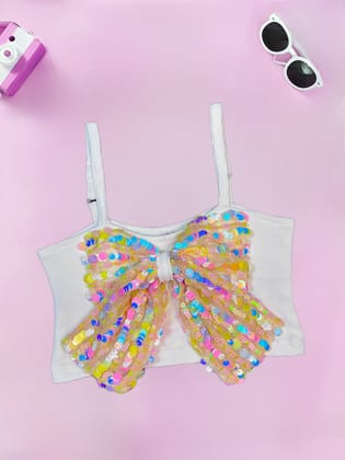 Girls Sleeveless Designer Top [GT-598]  (1-6Years)-1-2Y (Size - 18) / White / Imported