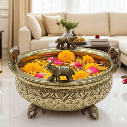 Brass Antique Elephant Urli Bowl � Home Decor & Pooja Use, Diameter : 6 Inch (ATMAS072 B)