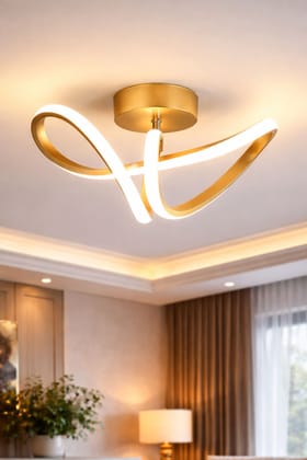 SPARKWORLD 3in1 Color Curved Hanging Lights, Ceiling Lights for Living Room, Hanging Lights for Restaurants, and Dining Lights (3IN1, Pack of 1) | Colour: Gold
