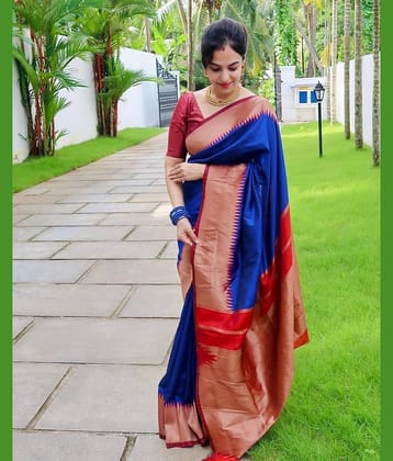 fab woven Art Silk Woven Kanjeevaram Sarees With Unstitched Blouse Piece ( Blue )