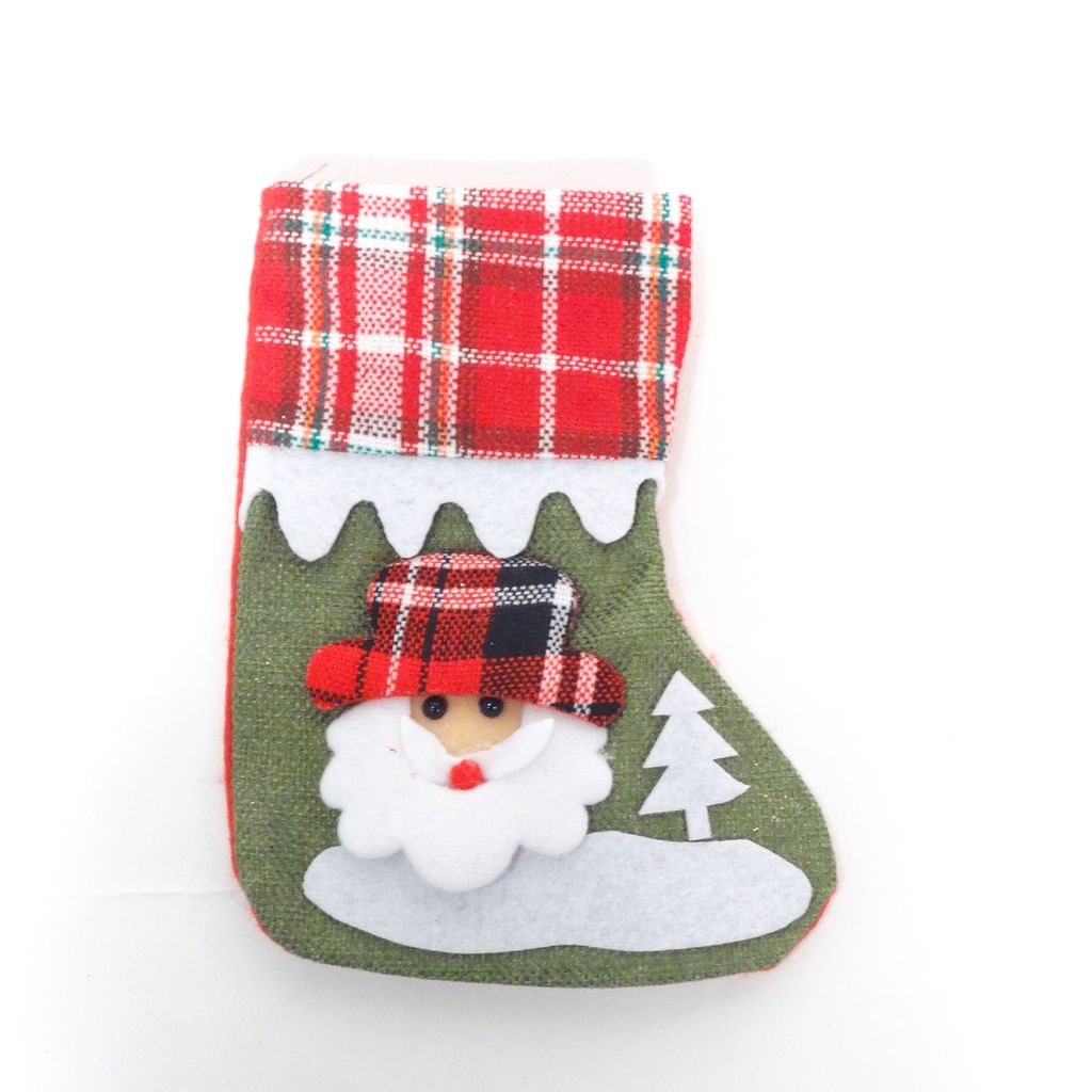 Red & White Chequred Christmas Stockings with Christmas Tree Santa