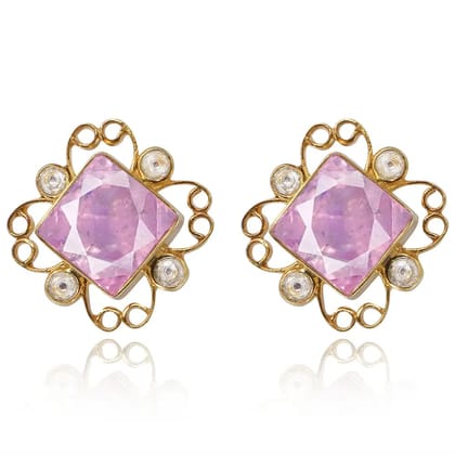Gulabo Silver Square Pink Earring-Gold