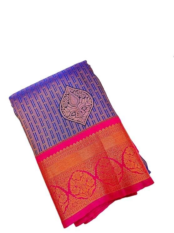 House of Threads-13, Premium Kanchipuram Jacquard Silk Saree, Navy blue with Royal Pink Combination