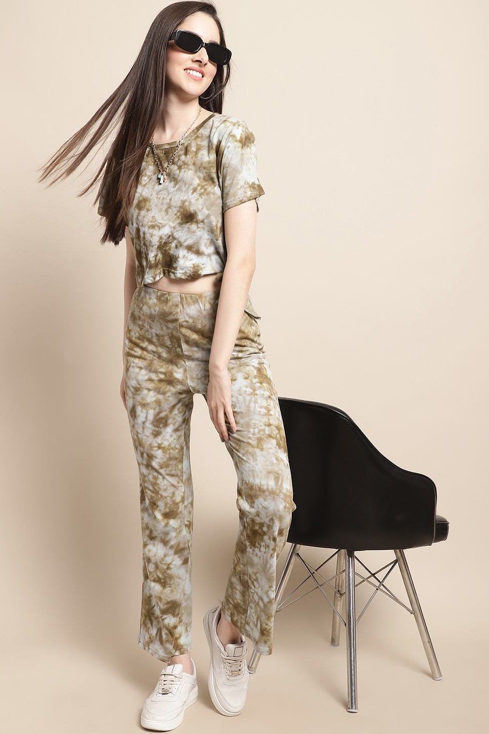 Brown Color Tie And Dye Printed Cotton Co-ord Set-xl