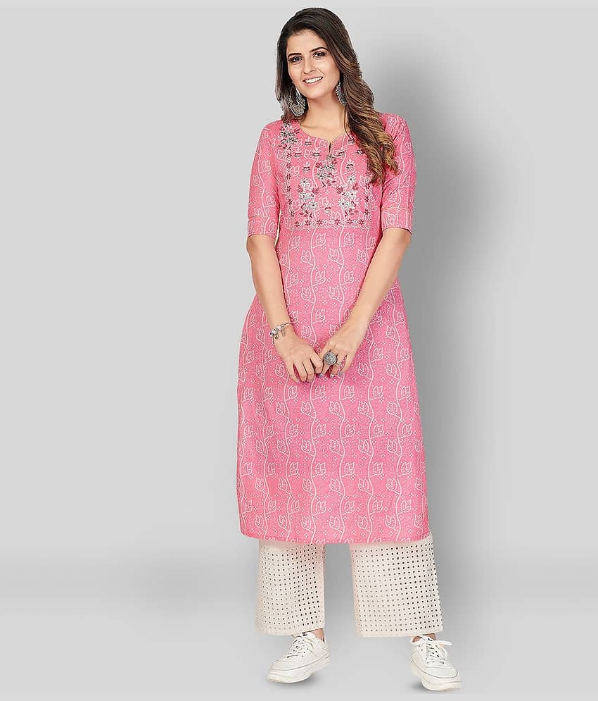 Vbuyz - Pink Cotton Women's Straight Kurti ( Pack of 1 )