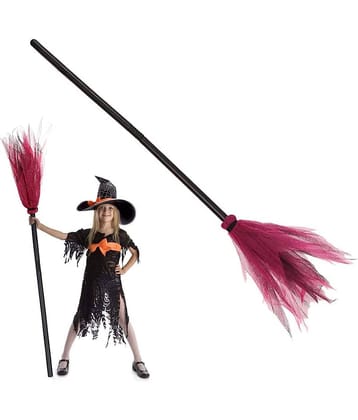 Kaku Fancy Dresses Halloween Witch Broomstick With Hat - 1pcs | Witch Hat Wizard Flying Broom Stick | Halloween Cosplay Costume for Haunted Horror Witch Costume Accessories Decoration Supplies