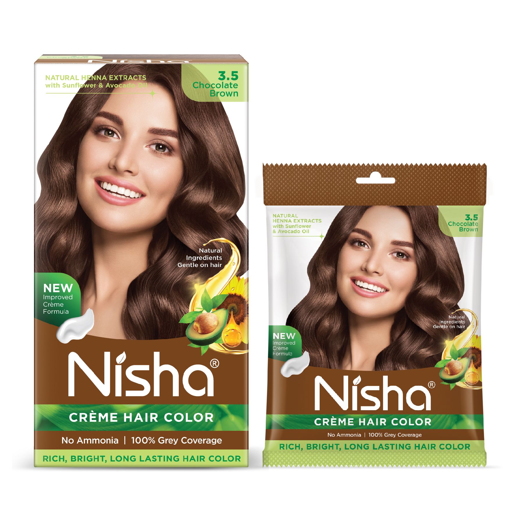 Nisha Creme Hair Color Combo Pack 3.5 Chocolate Brown (120g Box & 40g Pouch), Ammonia Free Permanent Hair Colour