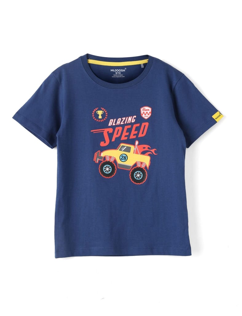 Elegant Kids Boys T shirt Cotton Estate Blue Blazing Speed Monster Truck 2025 at ShopCircuit | O