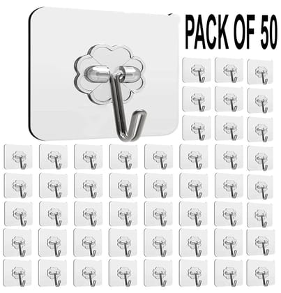Rudra Self Adhesive Wall Hooks,Heavy Duty Sticky Hooks For Kitchen,Bathroom,Bedroom Hook 50 (Pack of 50)