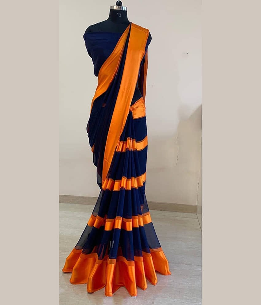 Sitanjali Satin Printed Saree Without Blouse Piece ( Orange )
