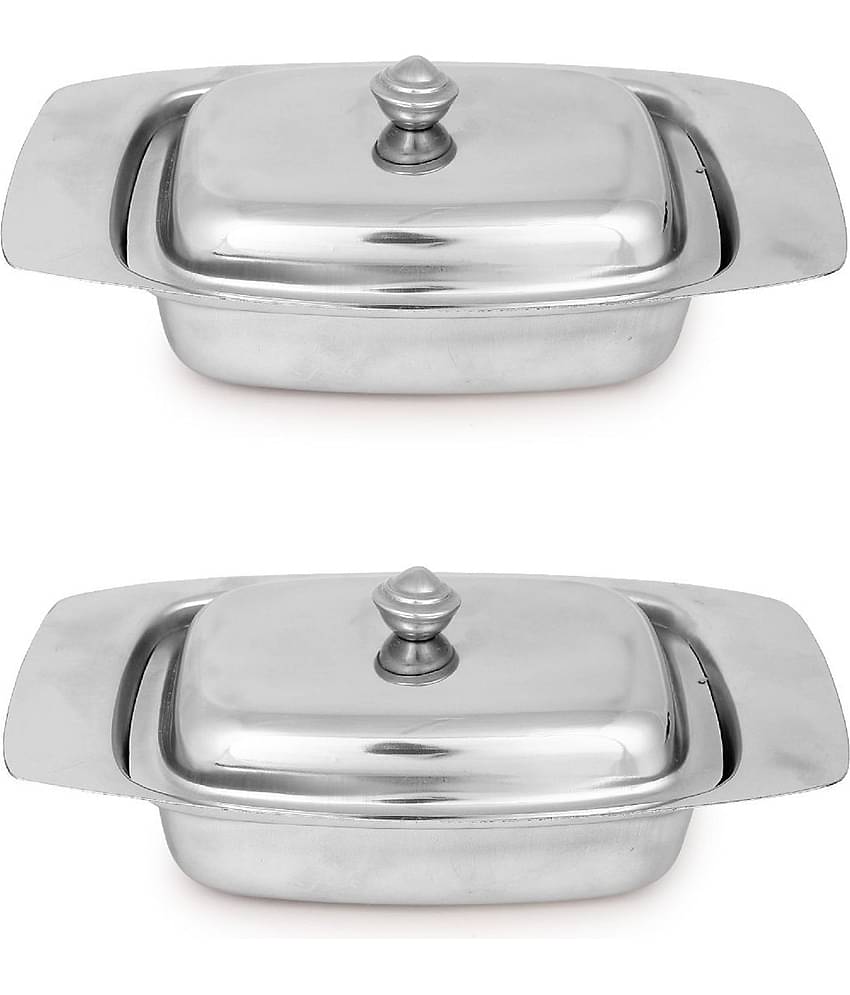 Dynore - 2 Butter Dish Silver Serving Bowl ( Set of 2 )
