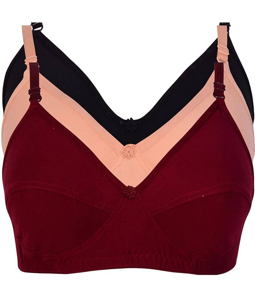 Kiran Enterprises Pack of 3 Cotton Lycra Non Padded Women's Minimizer Bra ( Multi Color )