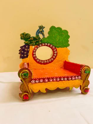 aapnikala - Puja Chowki (Midium - with Mirror) DIY Hand Painted Puja Chowki, Wooden MDF Construction, Handmade Indian Home Decor