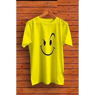 Printed Men Yellow Round Neck Polyester Casual T-Shirt