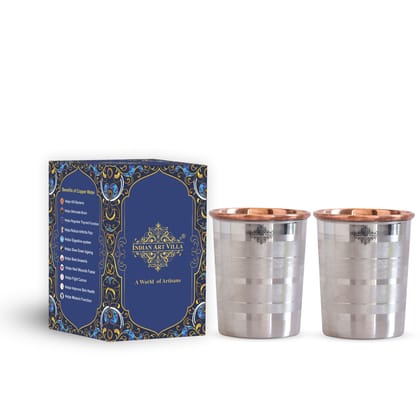 Indian Art Villa Steel Copper Glass, Tumbler Handcrafted in Luxury Design, Drinkware, Serveware, 250ml-Luxury / 2