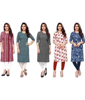 KETAKI FASHION Crepe Printed Straight Women's Kurti - Multicolor2 ( Pack of 5 )