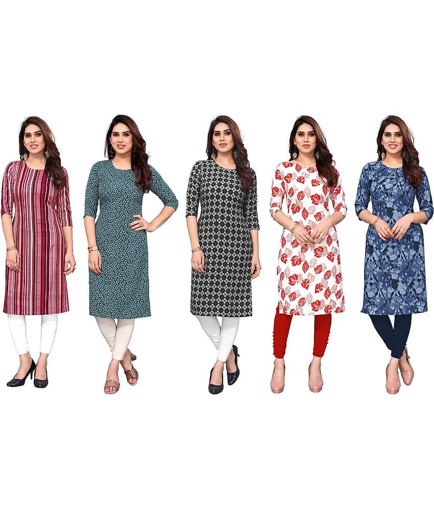 KETAKI FASHION Crepe Printed Straight Women's Kurti - Multicolor2 ( Pack of 5 )