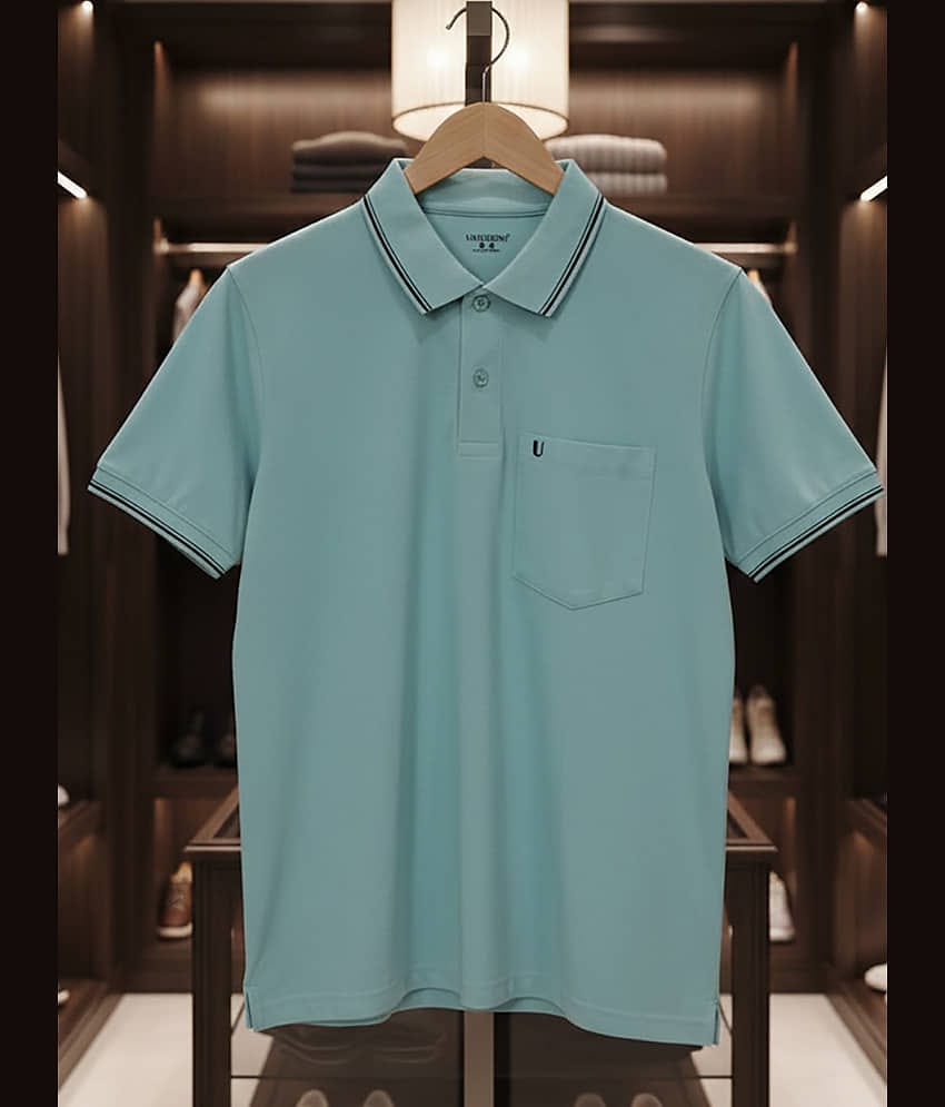 UNIBERRY Men Cotton Blend Regular Fit Solid Polo T Shirt ( Sea Green )