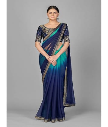 Apnisha Georgette Colorblock Saree With Unstitched Blouse Piece ( Blue )