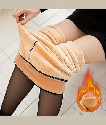 Shopeleven Pack of 1 Women's Fleece Full length Stockings ( Beige )