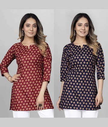 KALAVRITTA Pack of 2 Cotton Blend Printed Straight Women's Kurti - ( Multicolor )