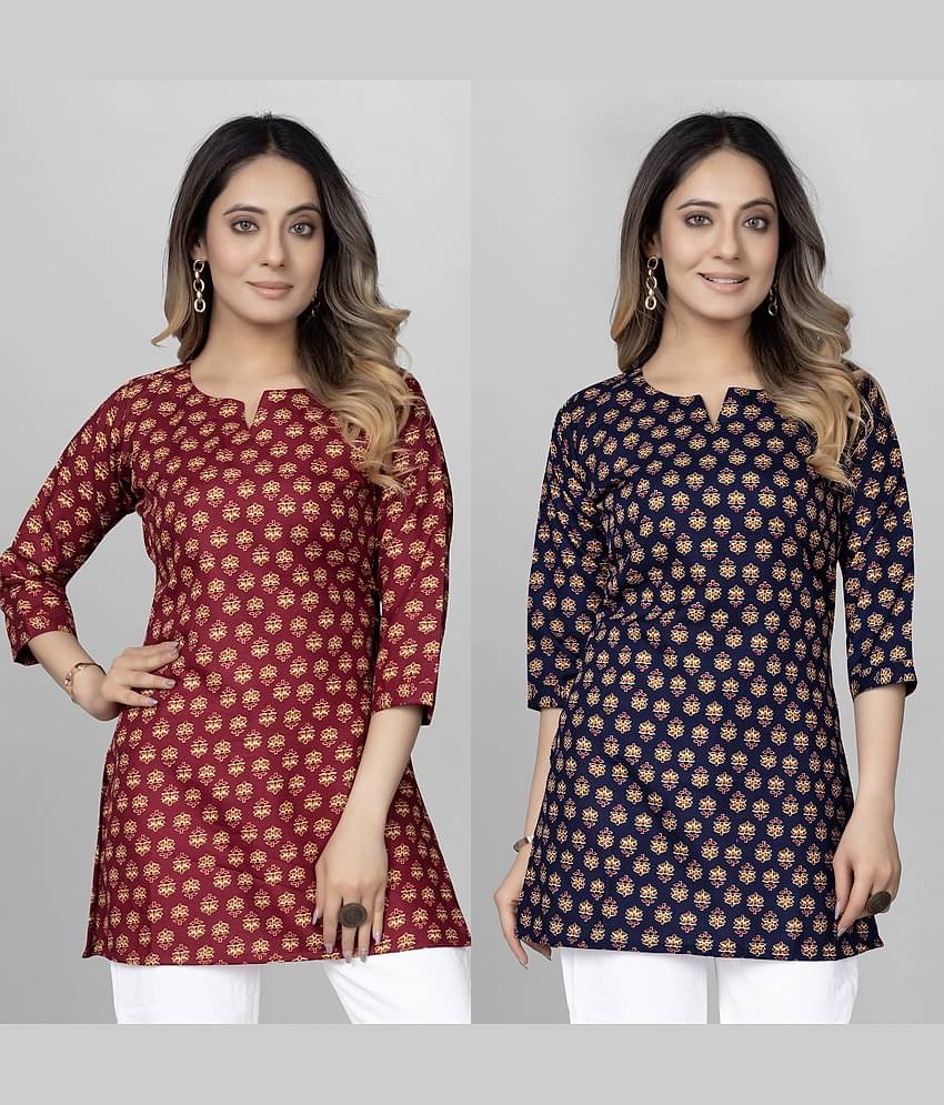 KALAVRITTA Pack of 2 Cotton Blend Printed Straight Women's Kurti - ( Multicolor )
