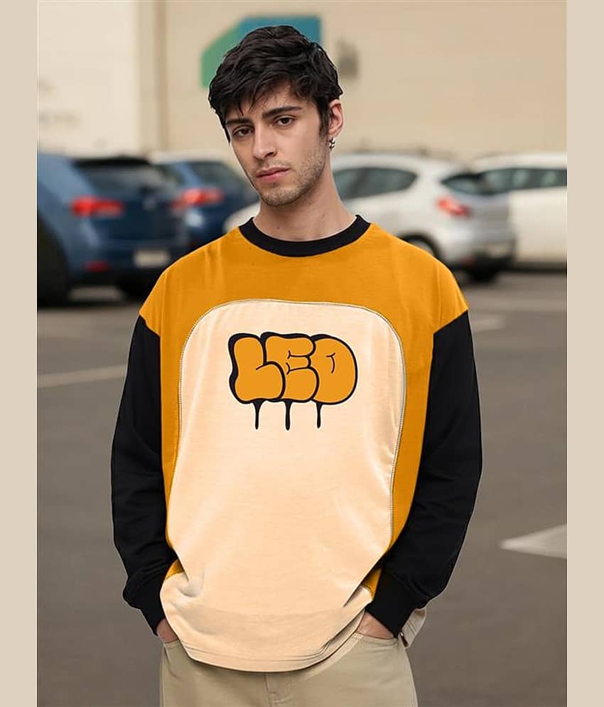 Leotude Men Cotton Blend Regular Fit Printed T-Shirt ( Yellow )