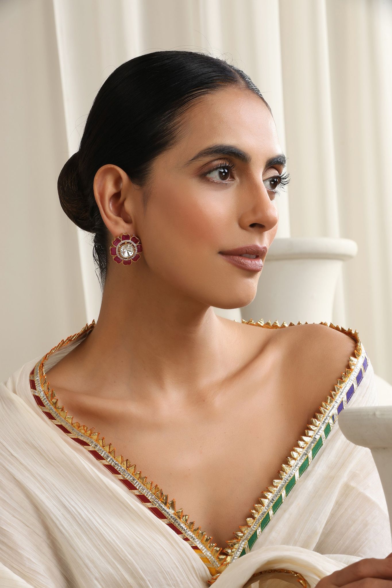 Stella Ruby Polki Stud Earrings-Polki