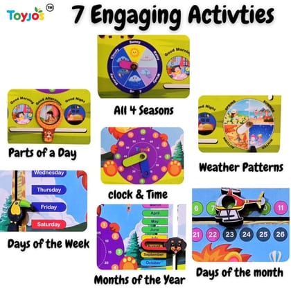 Toyjos Kids Wooden Calendar Clock With Stand | Lion Themed Montessori 7 in 1 Early Learning Board Game | BIS Certified Preschool Learning Educational Toys Birthday Gift for Boys, Girls (Age 3-6 Years)