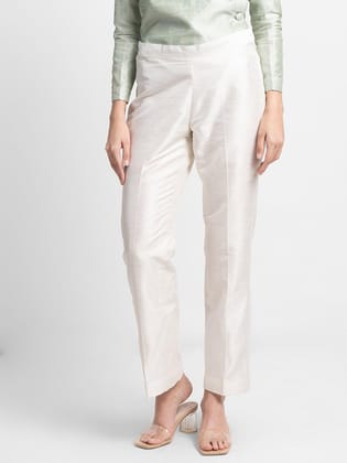 Dupioni Mid Waist Trouser - Creamy White-S