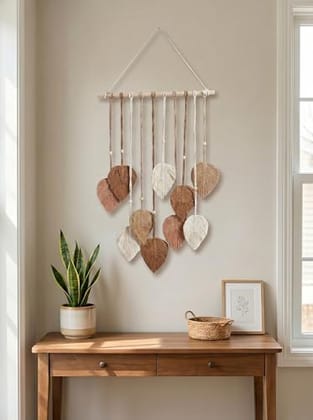 Wall Hanging, Leaf Decor, Brown and White, 41 x 84 cm
