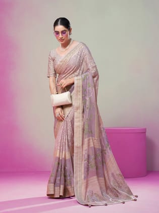 Lavender Poly Viscose Georgette Geomatric Designer Saree
