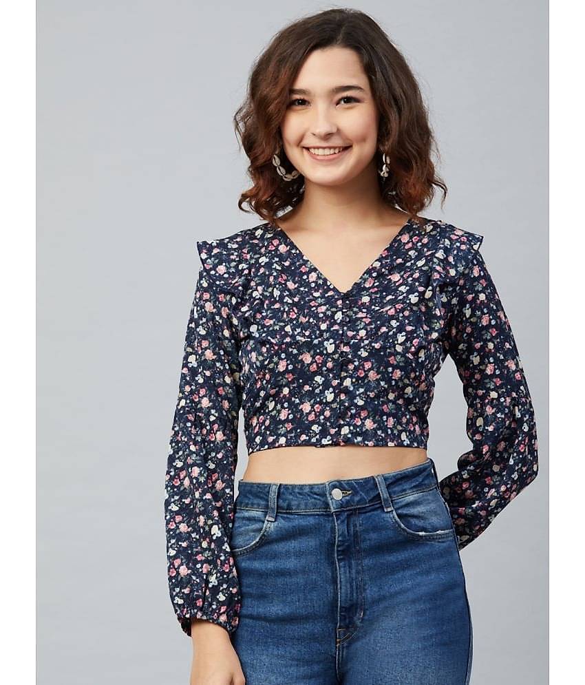 Rare Women's Crepe Crop Top ( Navy )