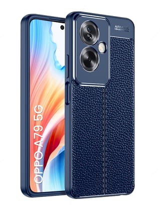 Vegan Leather Rugged Flexible TPU Series Shockproof Armor Back Cover for OPPO A79 5G, 6.72 inch, Blue