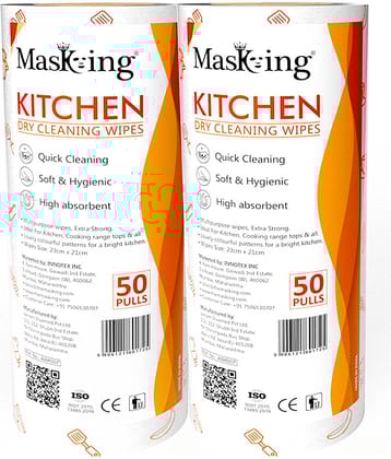 Masking Non-Woven Reusable & Washable Multi Surface Cleaner Wipes Kitchen Dry Roll 23x21cm, 160 Pulls Green 358 g Pack of 2