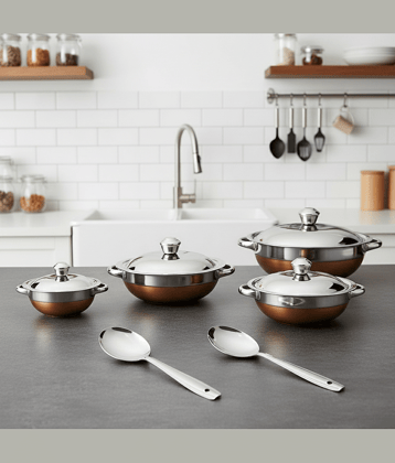 LAZYWINDOW Plain Stainless Steel Dinner Set ( Pack of 6 ) Rust